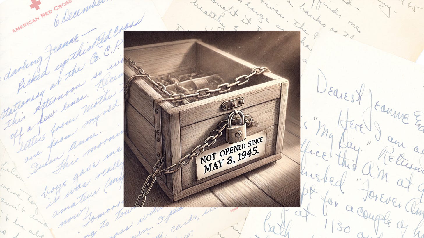 Illustration of a wooden drawer wrapped in chains and sealed with a padlock, bearing a label that reads "Not Opened Since May 8, 1945." The image represents the metaphor used by Norwegian resistance leader Gunnar Sønsteby to describe the wartime memories he and millions of WWII veterans locked away and never discussed. Illustration of a wooden drawer wrapped in chains and sealed with a padlock, bearing a label that reads "Not Opened Since May 8, 1945." The image represents the metaphor used by Norwegian resistance leader Gunnar Sønsteby to describe the wartime memories he and millions of WWII veterans locked away and never discussed.