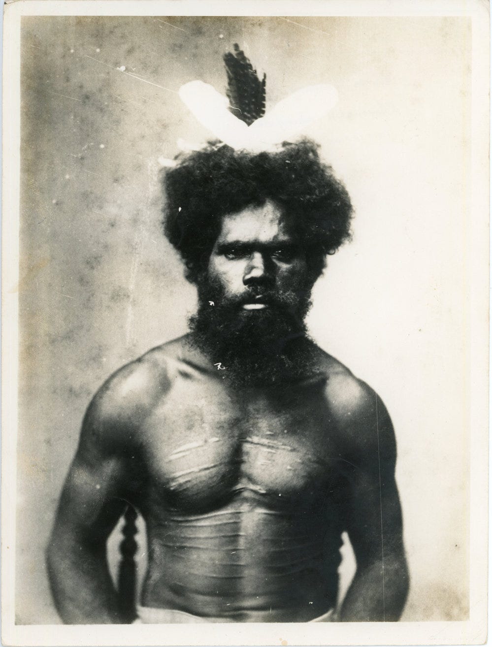 Portrait of a Gumbaynggirr man in studio setting, 1860s