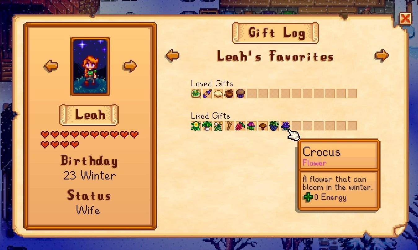 TIL: there's a gift log in the hearts menu 🤦🏼‍♀️ : r/StardewValley