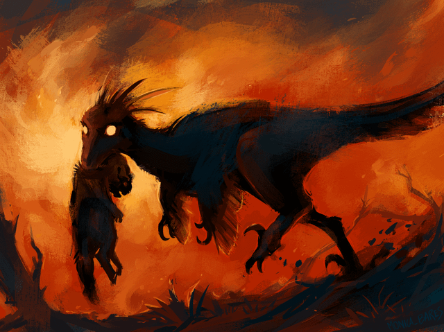 Hunter among flames. Art I did of the troodontid from Prehistoric Planet! :  r/PrehistoricLife