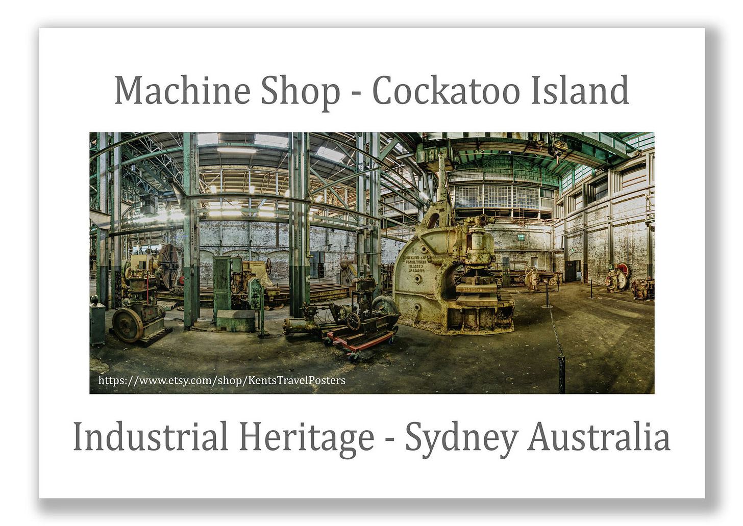 Poster print of the Possil Works hydraulic press in the heavy machine workshop in building 139, Cockatoo Island, Sydney, Australia