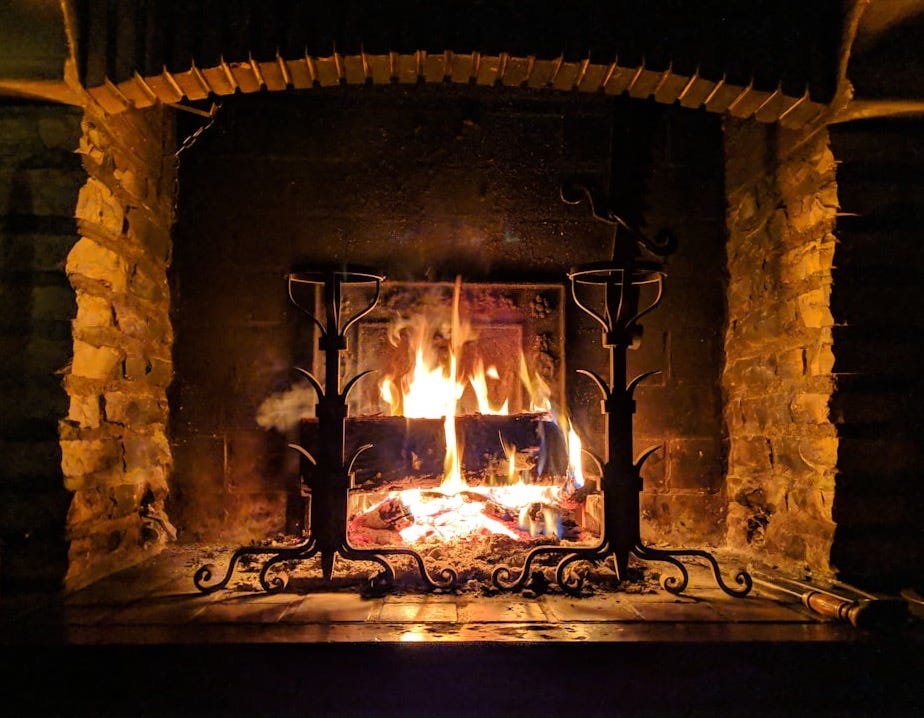 fire burning on fireplace