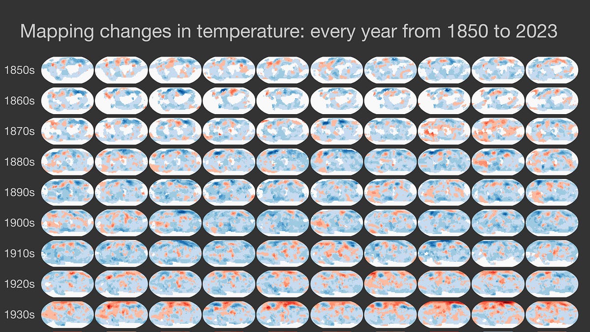 Mapping changes in temperature: every year from 1850 to 2023