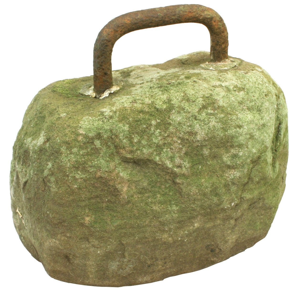 Early curling stone made from Ailsa Craig blue granite with rusted iron handle against white background. Early curling stone made from Ailsa Craig blue granite with rusted iron handle against white background.