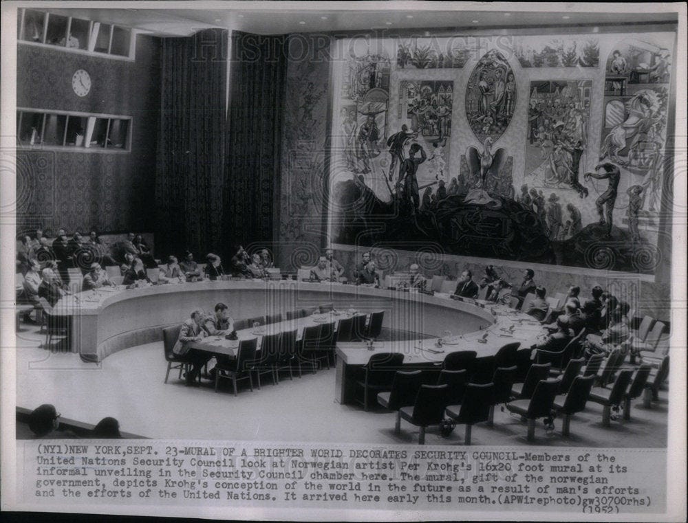 1957 United Nations Mural/Per Krohg/Norway - Historic Images