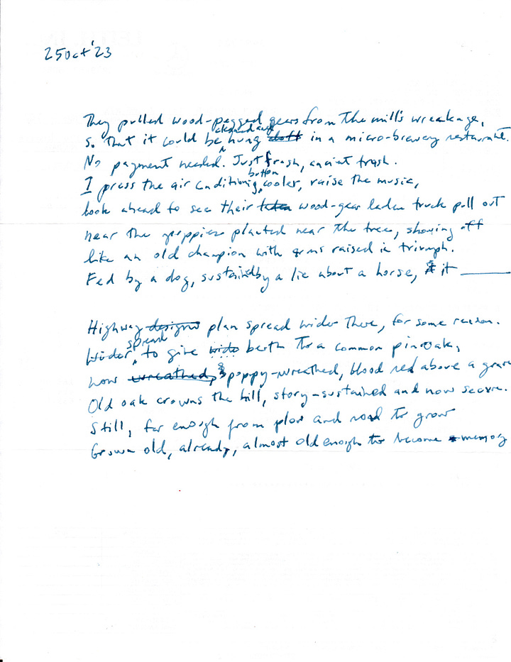 Images are notes -- brief phrases invoking an image or occurrence. Three images are devoted to three sonnets. All images are of 8.5"x11" sheets, written in ink.