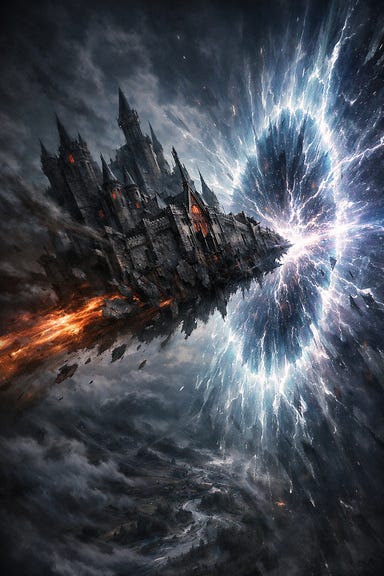 Castle Ravenloft hurtling toward the dimensional barrier