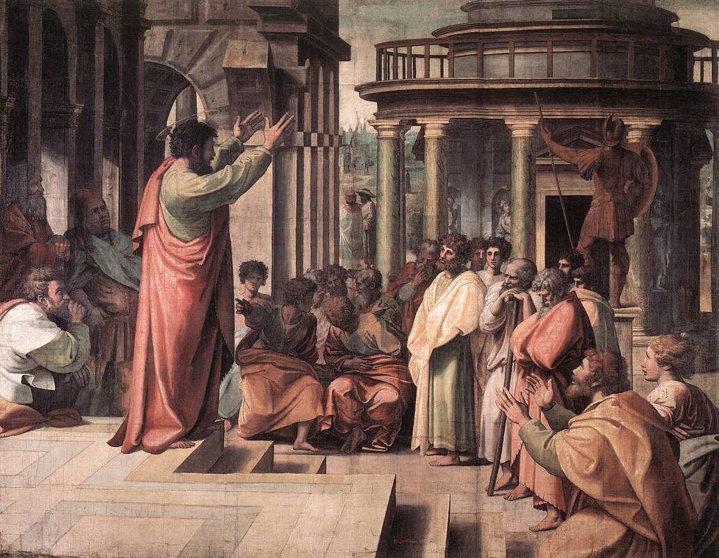St Paul Preaching in Athens by RAFFAELLO Sanzio
