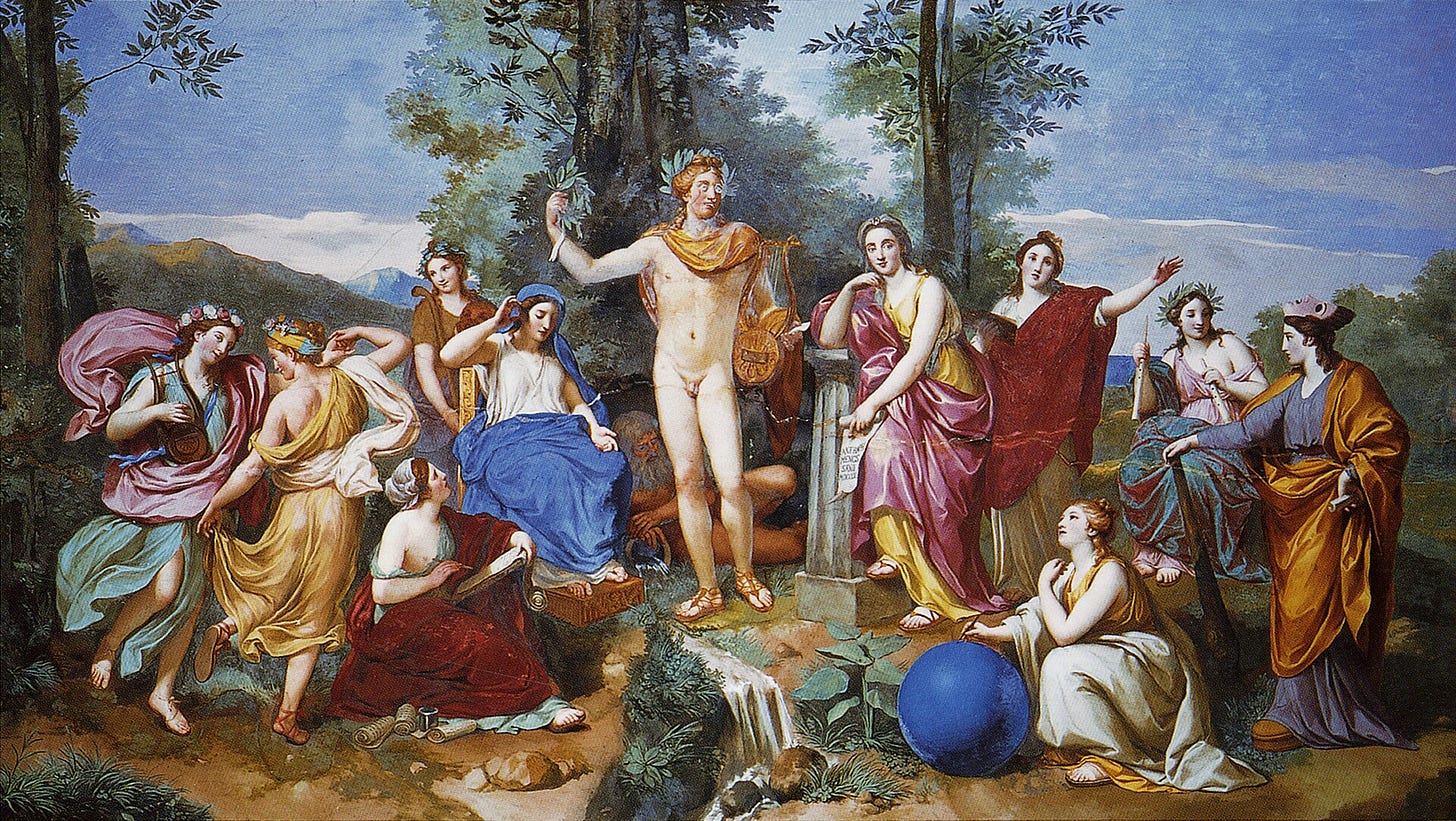 Apollo and the nine Muses gathered on a ceiling painting Apollo and the nine Muses gathered on a ceiling painting
