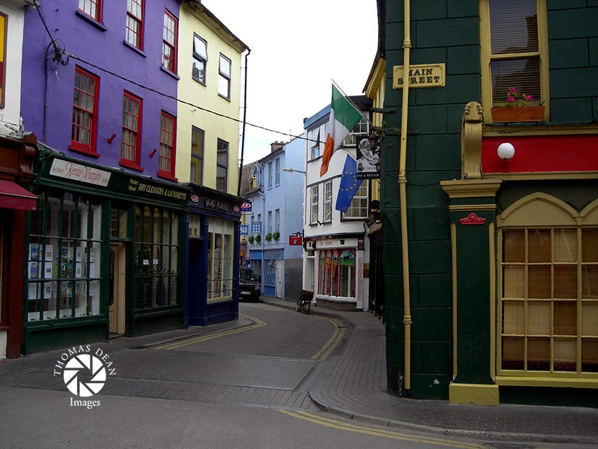 Picture of an empty street in an Irish town.
