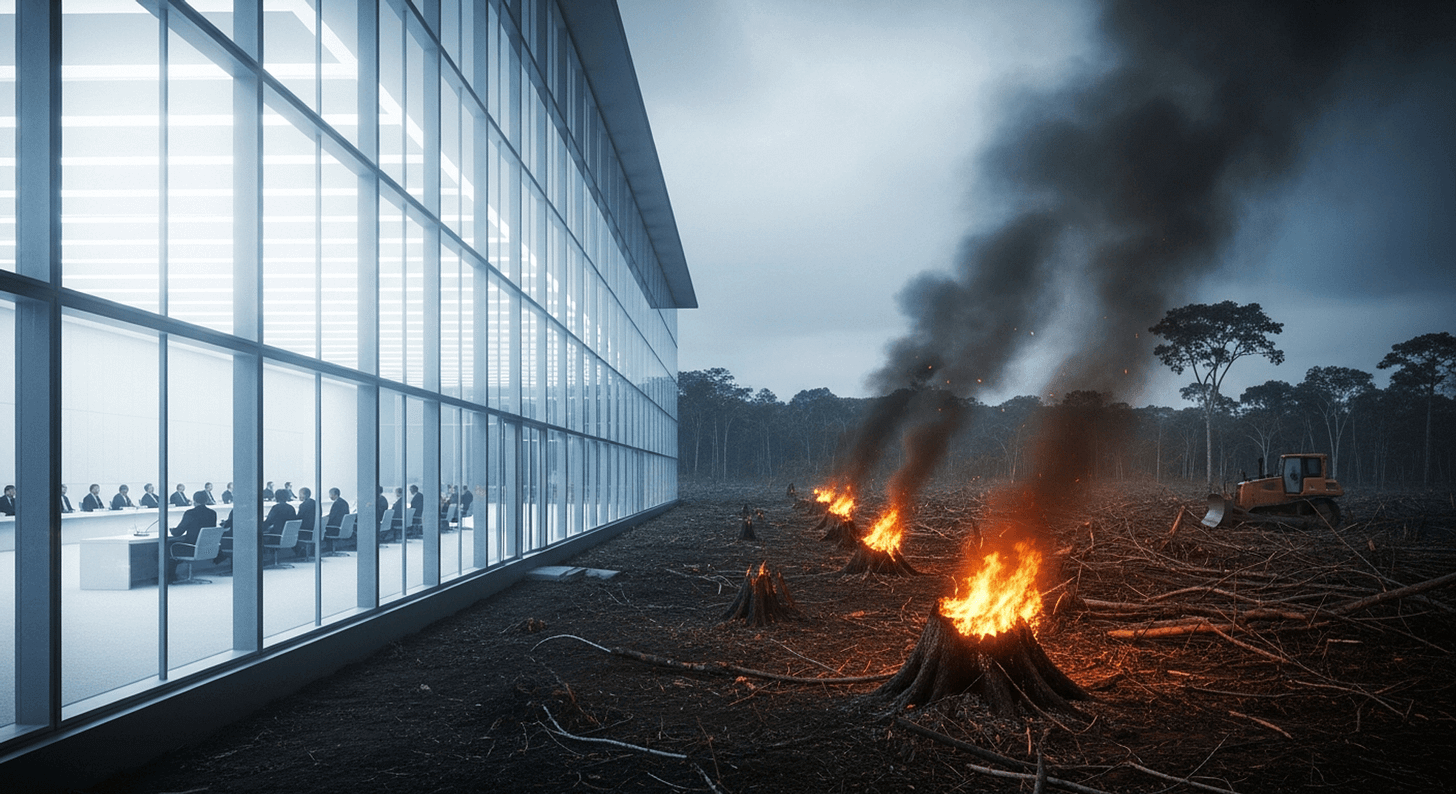 Conceptual visualization of the COP30 contradiction