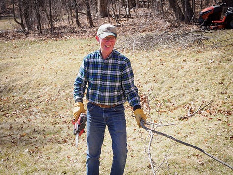 Old guys clearing brush