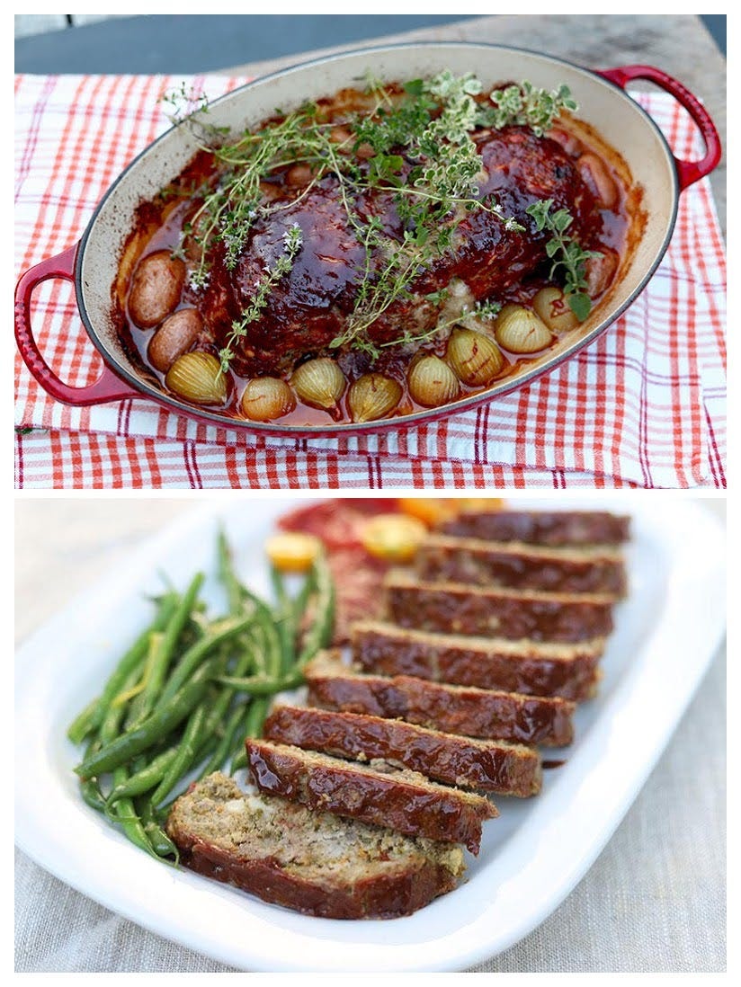 Glazed Market Meatloaf with Feta and Farm Veggies, Cook the Vineyard