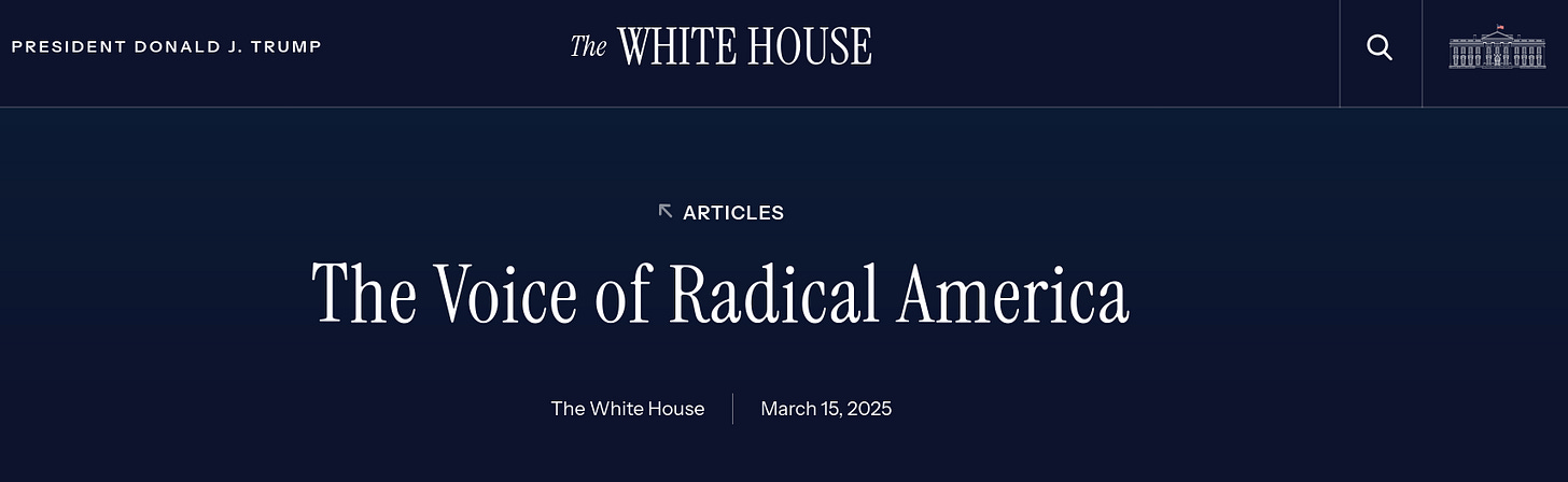 A screenshot of the WH's The Voice of Radical America web page