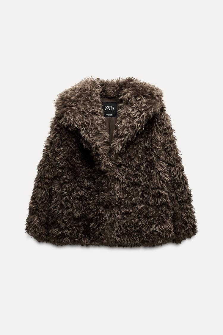 Zara FAUX FUR SHORT COAT ZW COLLECTION - Chocolate - Image 1