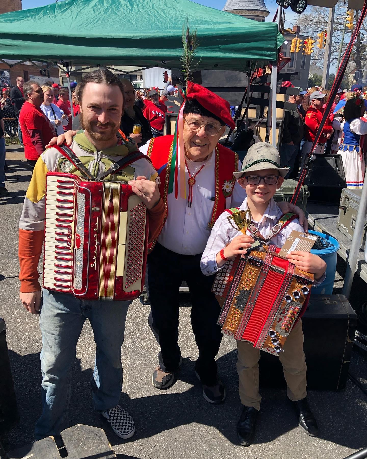 May be an image of 5 people, dirndl, accordion and kilt