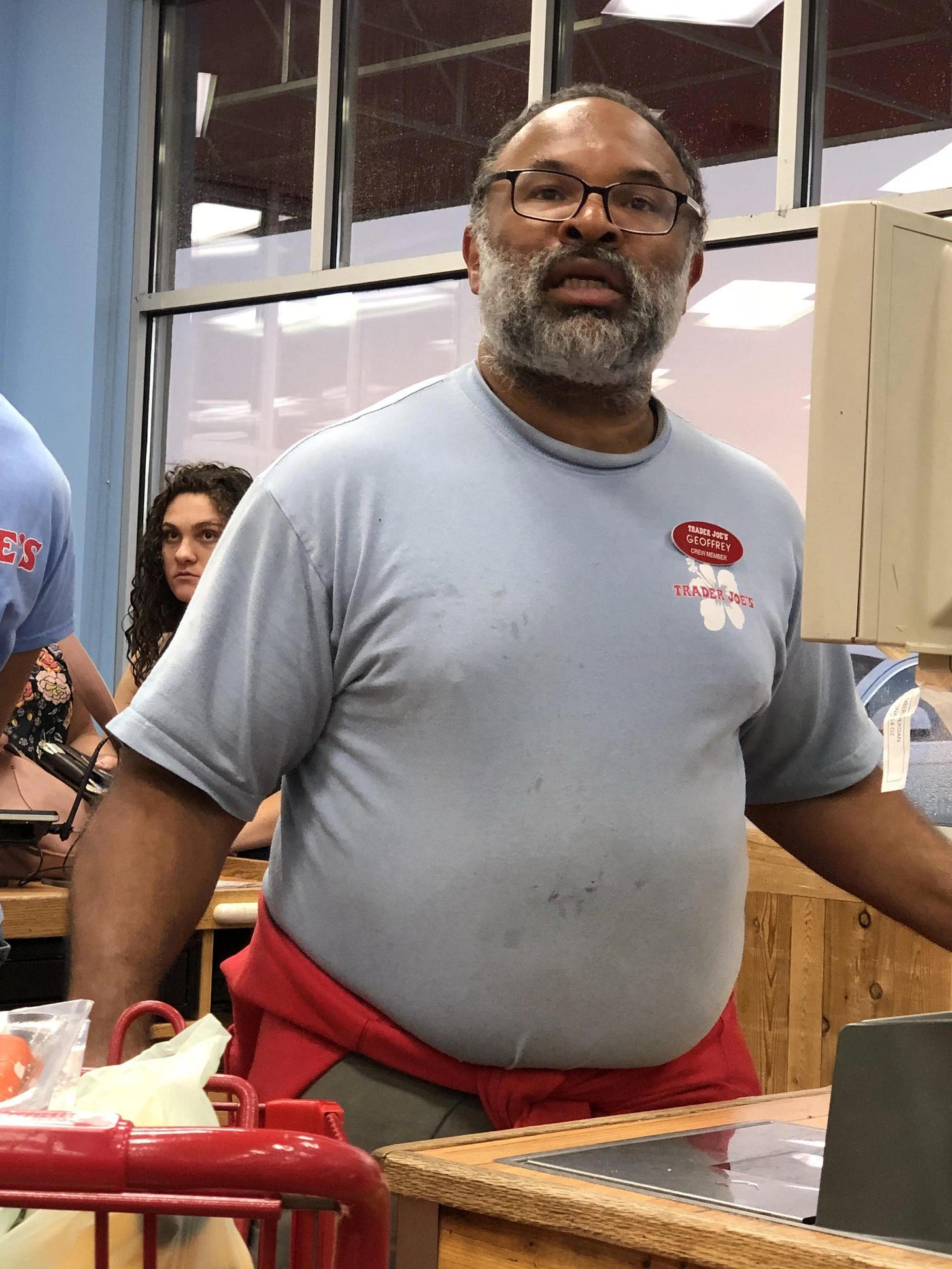 This photo of Geoffrey Owens (Played Elvin on the Cosby Show) was taken while he was working at Trader Joe's a few years back. people roasted the poor guy. I believe was This photo of Geoffrey Owens (Played Elvin on the Cosby Show) was taken while he was working at Trader Joe's a few years back. people roasted the poor guy. I believe was