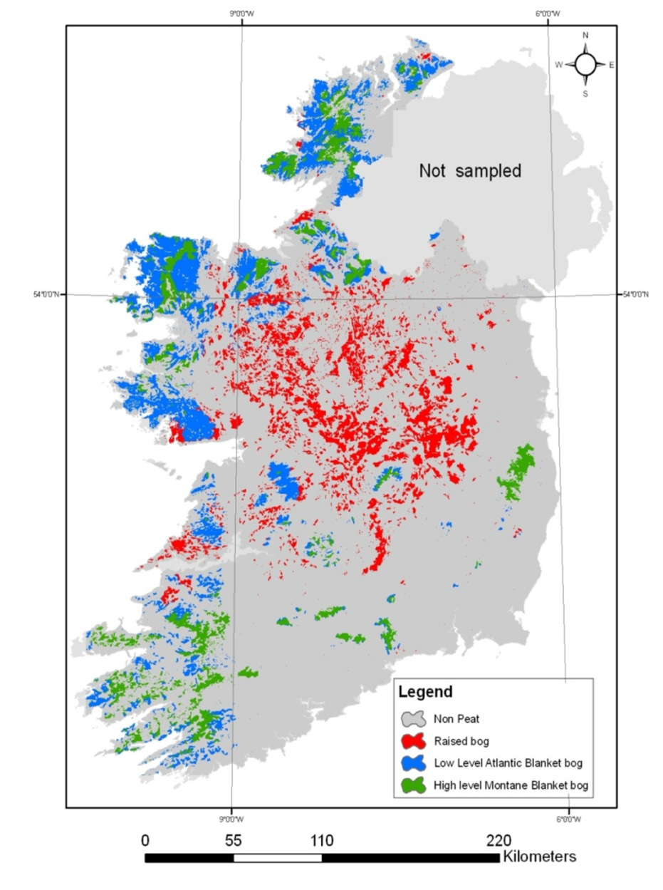 A map of ireland with different colored spots

Description automatically generated