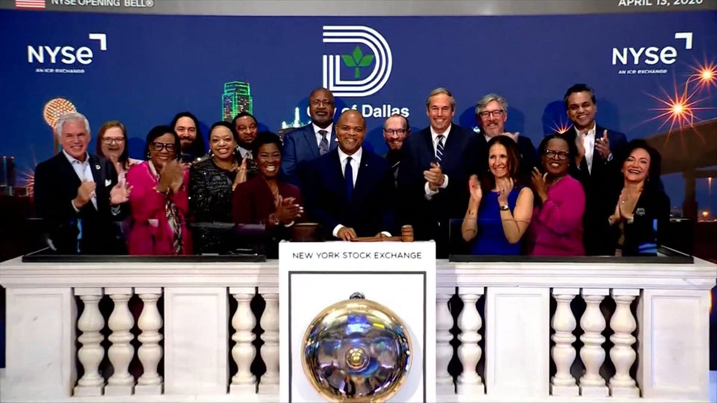 Dallas Mayor Eric Johnson rang the opening bell at the New York Stock  Exchange
