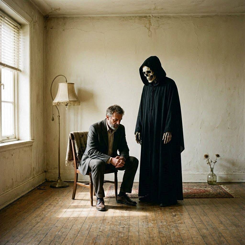 An empty room where only a lone man and death are living An empty room where only a lone man and death are living