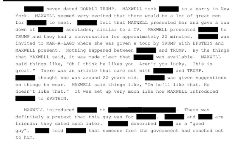 An Epstein survivor told FBI agents how she was "presented" to Donald Trump by sex trafficker Ghislaine Maxwell.