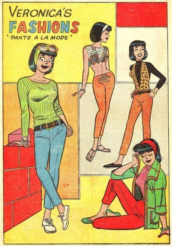 This may contain: an old fashion magazine cover with two women in different outfits and one woman sitting on the floor