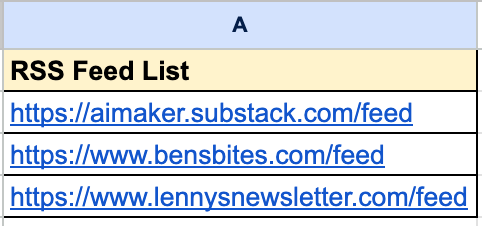 RSS feed on Google Sheets