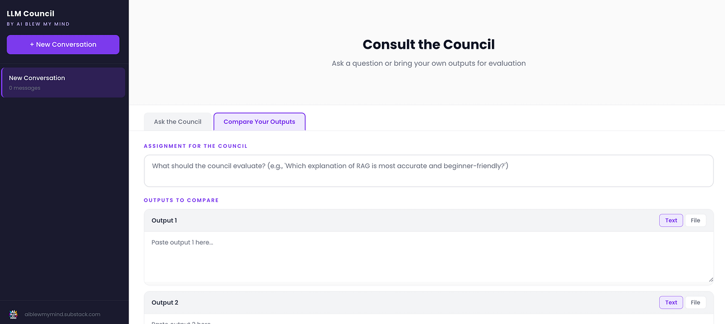 LLM Council tool evaluating four agentic AI tool outputs through independent peer review by GPT, Gemini, Claude, and Grok, followed by a chairman synthesis ranking