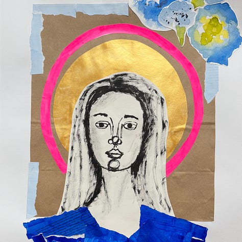 mixed media portraits with halos