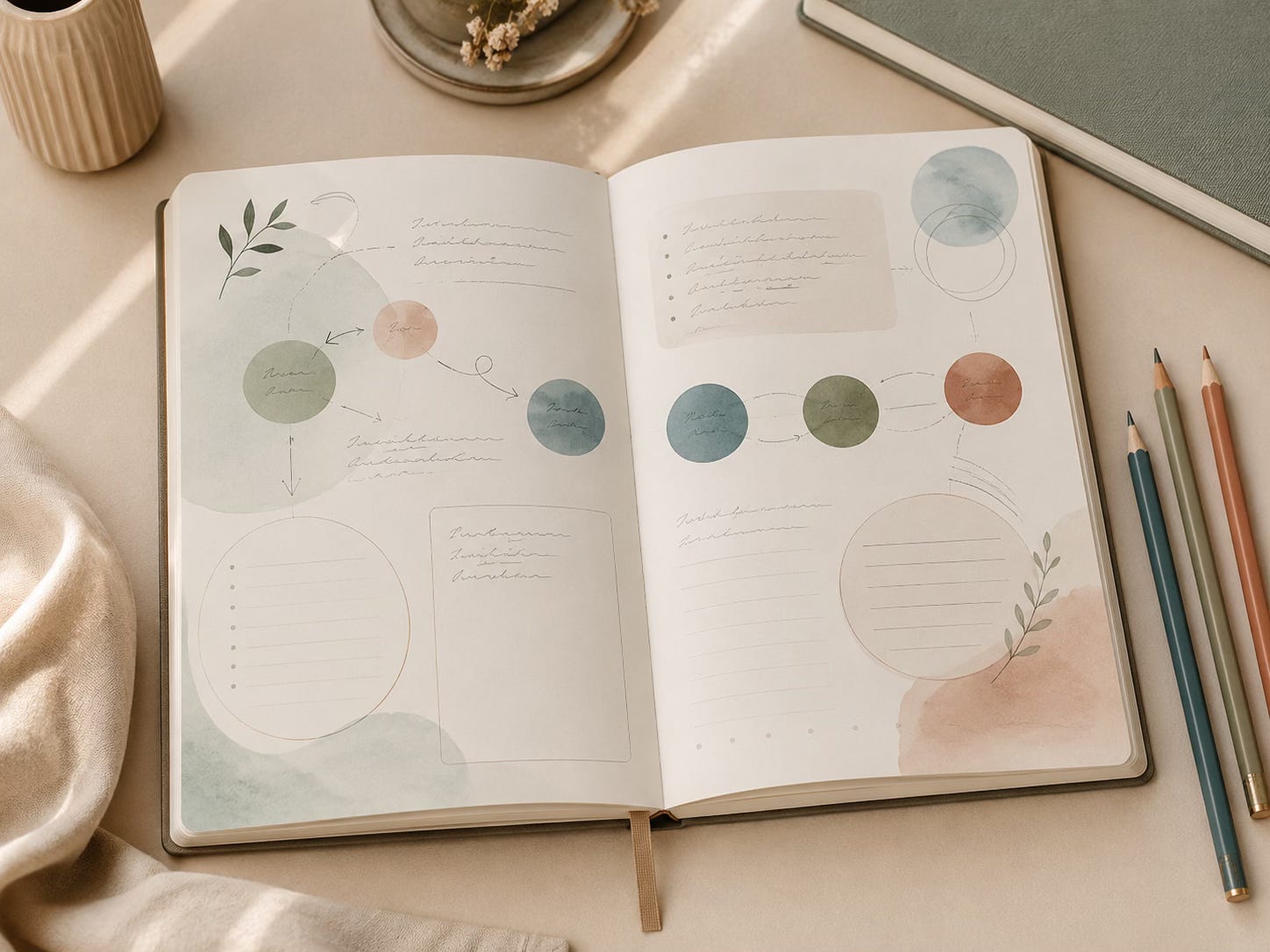 A gentle healing roadmap in an open notebook representing personalized Clinical EFT support.