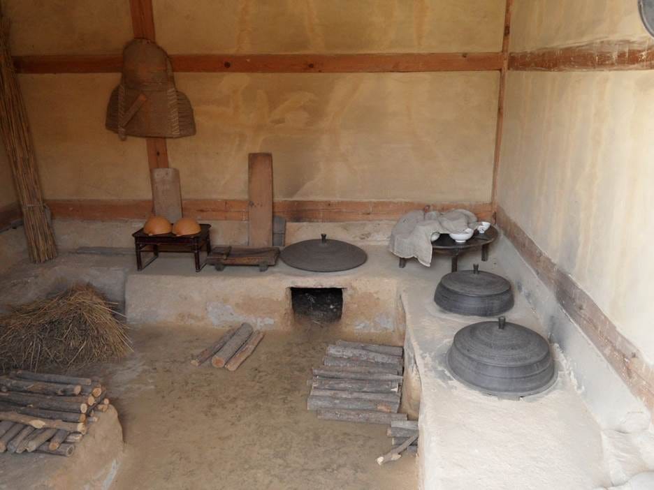 A room with a stone stove

AI-generated content may be incorrect.