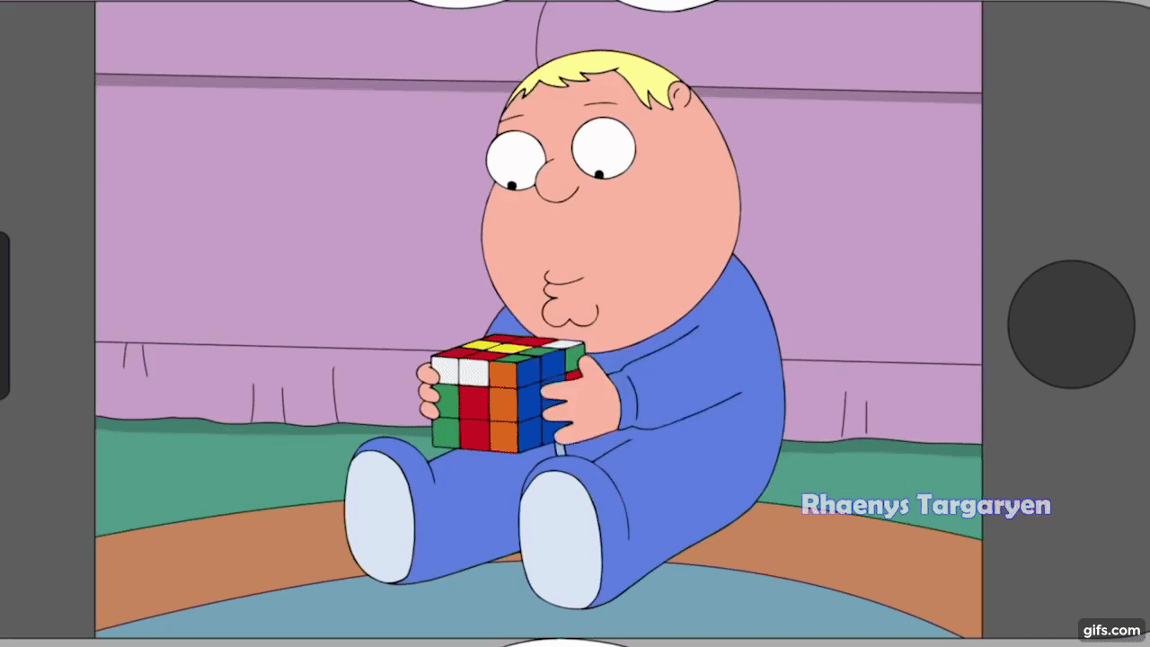 Baby Chris solves Rubik's cube animated gif