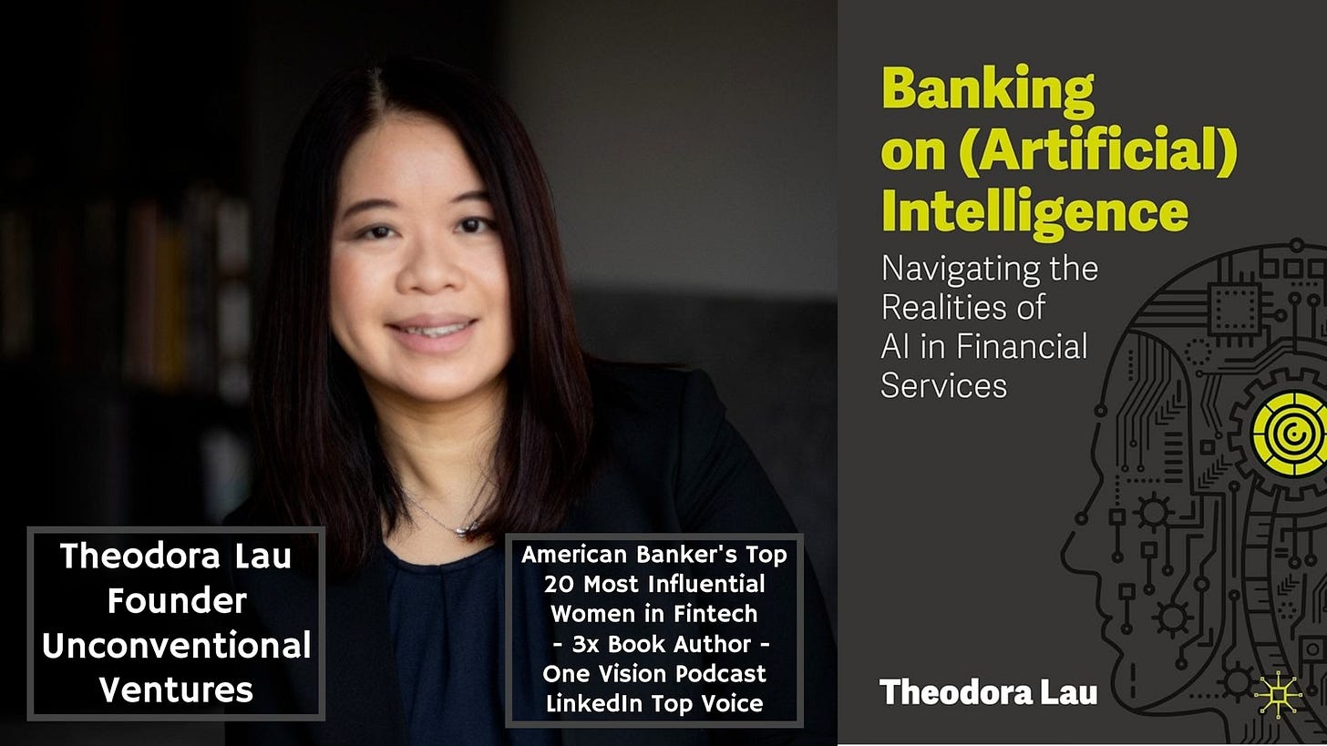 ’m expanding the (A)bsolutely (I)ncredible Podcast to include interviews with thought leaders who are passionately working on revolutionary transformation, powered by AI.  On the inaugural episode, I welcomed Theodora Lau, the Founder of Unconventional Ventures, and author of a the new book being published by Palgrave Macmillan.  The complete interview will be posted soon on the (A)bsolutely (I)ncredible podcast.  Banking on (Artificial) Intelligence: Navigating the Realities of AI in Financial Services. Theodora has been recognized as one American Banker’s Top 20 most influential women in Fintech, and the host of the amazing One Vision Podcast.  Click Here To Buy Theodora’s Book, Banking On (Artificial) Intelligence  As an author of multiple books on the future of finance this should be an interesting and insightful interview thats available to all our Neural News Network subscribers.
