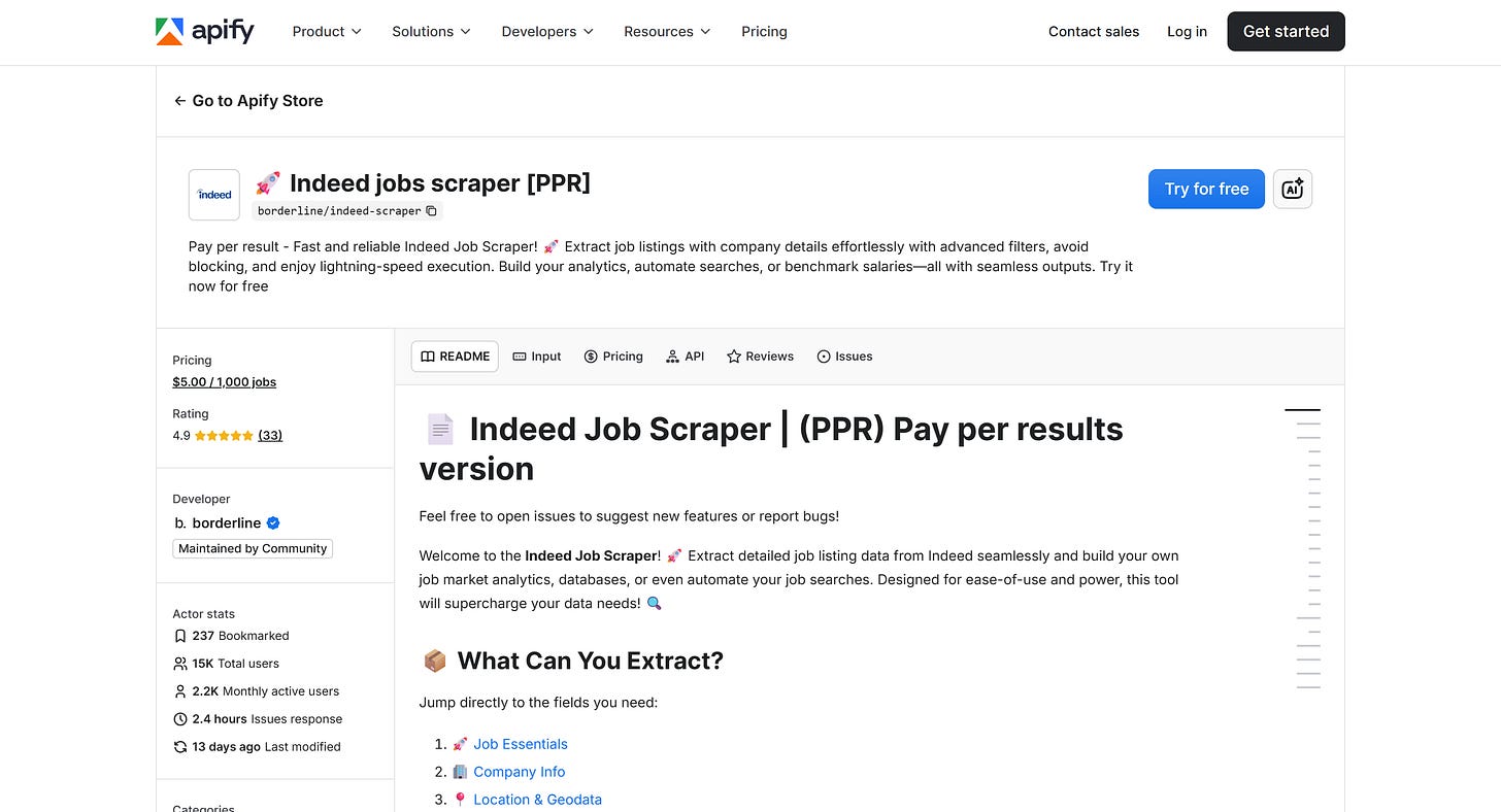 The Indeed Jobs Scraper [PPR] Actor