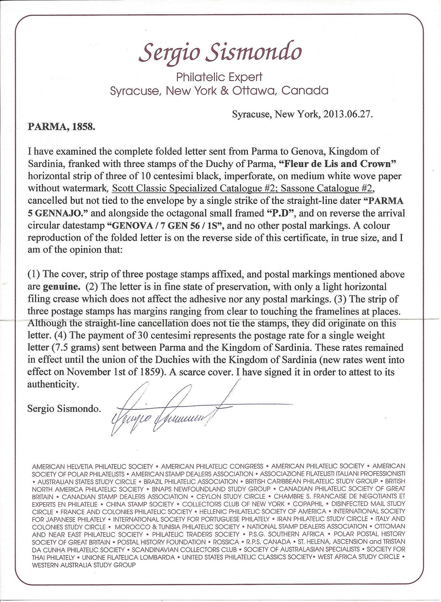 Sismondo certificate