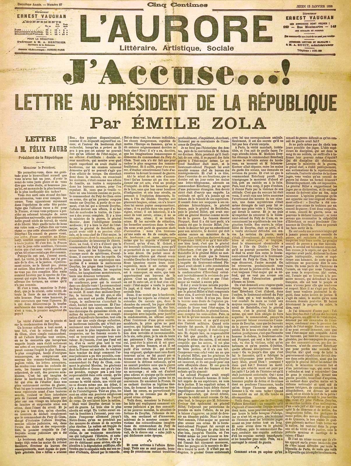 J'accuse | French Revolution, Emile Zola, Dreyfus Affair ...