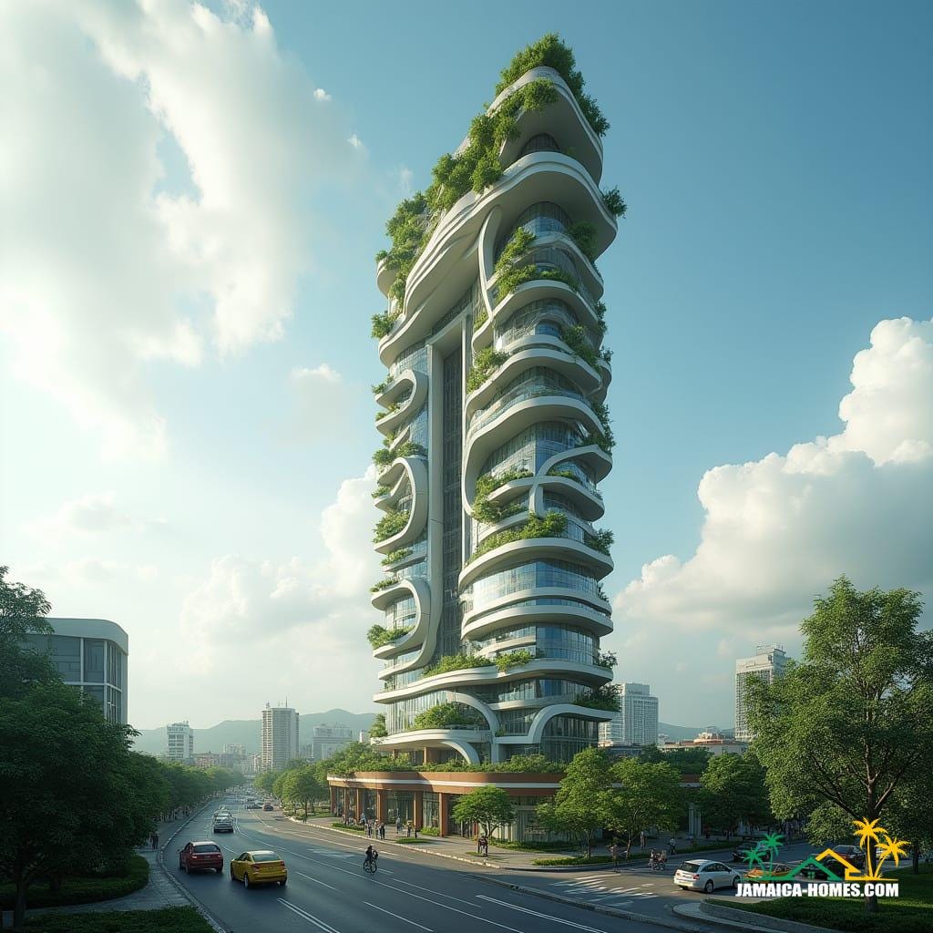 Futuristic skyscraper in downtown Kingston, Jamaica