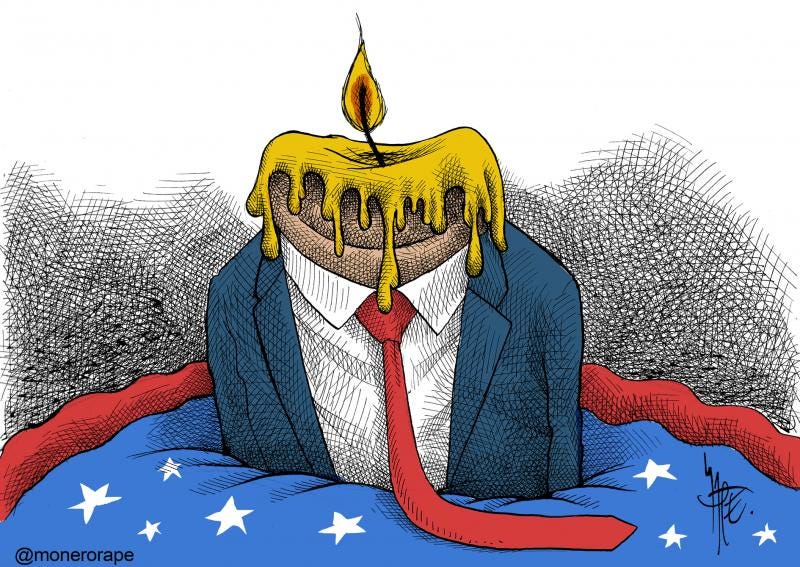 Trump marks his first anniversary as President of the United States, arriving completely washed up and ridiculed for his stupid decisions.