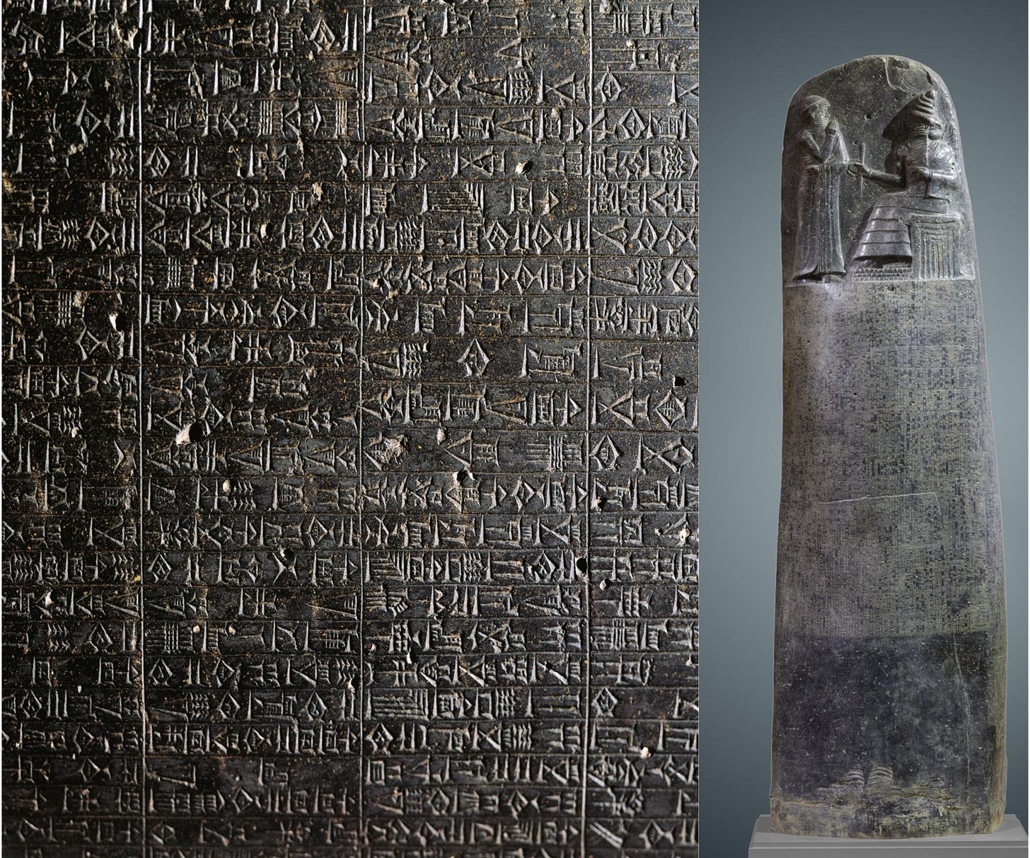 Codice di Hammurabi, stele legale babilonese composta tra il 1755 e il 1750  a.C. Testo legale più antico, meglio organizzato e conservato. Include  molte punizioni severe, a volte richiedendo la rimozione della