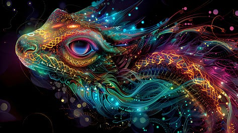 neon luminogram dragons on a black background