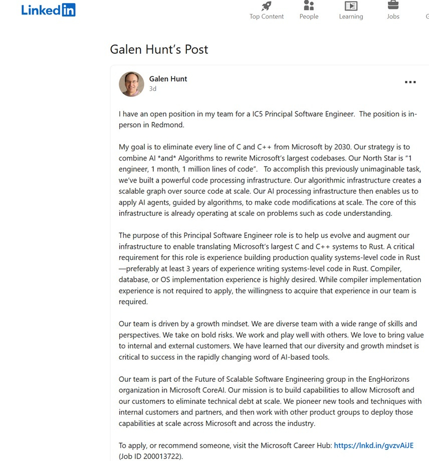 Microsoft job listing