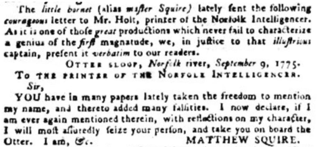Virginia Gazette Goads Matthew Squire