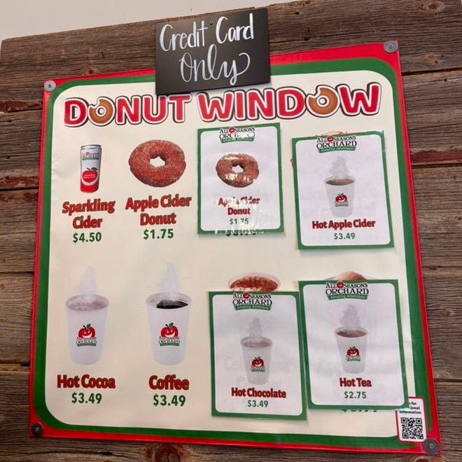 A menu affixed to a wall with DONUT WINDOW as the title A menu affixed to a wall with DONUT WINDOW as the title