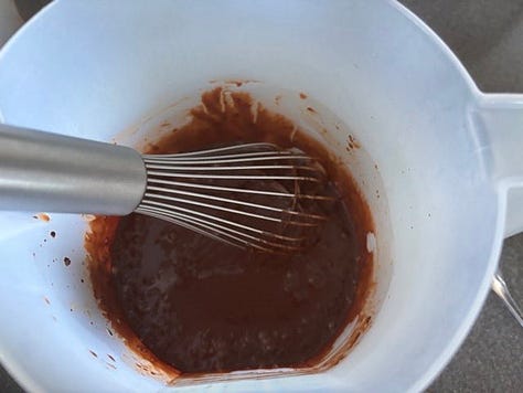 Several steps to a chocolate cake