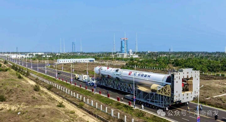 The Long March 10B Y1 vehicle being transported to Commercial Launch Pad 2 in April 2026.