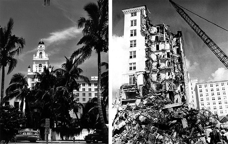 Roney Plaza Hotel in 1948 (left), and on July 17, 1968, during demolition. Roney Plaza Hotel in 1948 (left), and on July 17, 1968, during demolition.