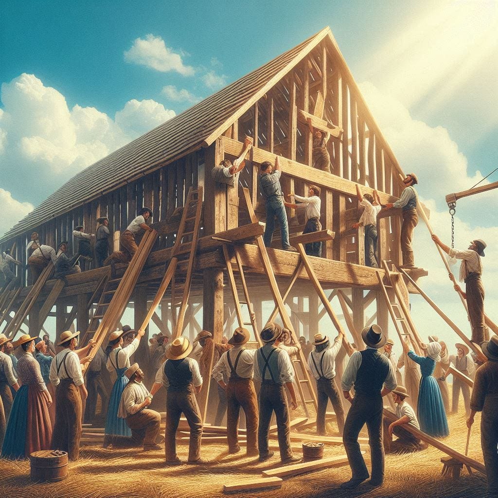 1800s barn raising