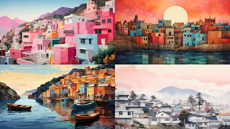 Midjourney version 5.2 image grids showing variation