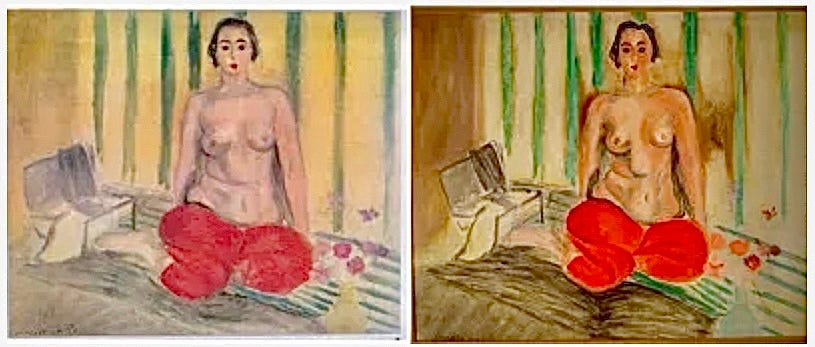 Odalisque in Red Pants, 1925, Henri Matisse, - original on left Odalisque in Red Pants, 1925, Henri Matisse - original on left