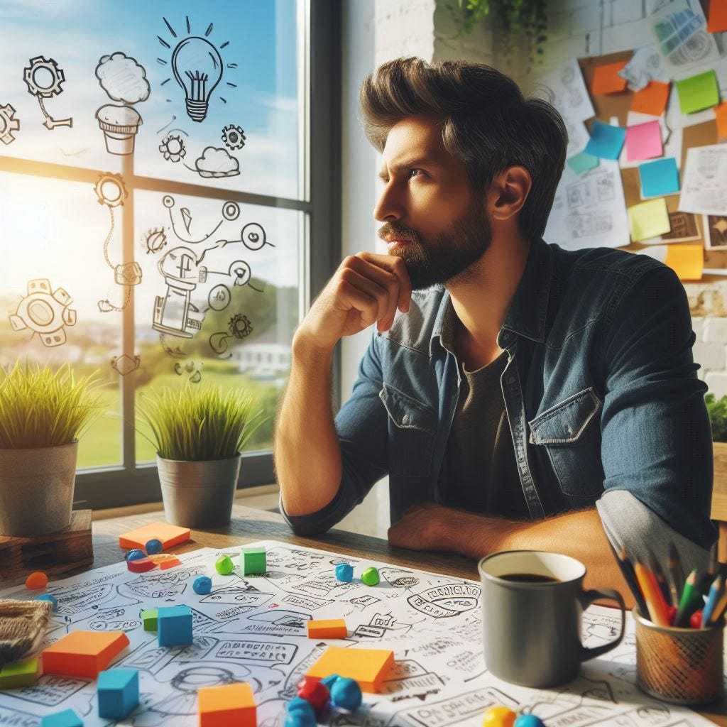an alone man breaking down an idea for a game